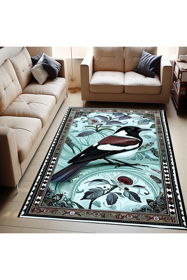 Kuş Desenli Dokuma Şönil Kilim Halı Yıkanabilir Salon Oturma Odası Mutfak Halısı