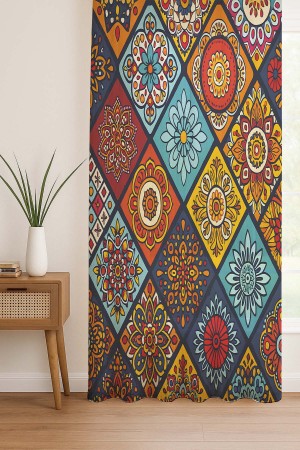 Renkli Karolar Etnik Desenli Dijital Baskı Fon Perde Salon Mutfak Yatak Odası 140x260cm Renkli Karolar Etnik Desenli Dijital Baskı Fon Perde Salon Mutfak Yatak Odası 140x260cm