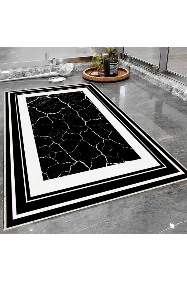 Gri Siyah Mermer Desenli Tekli Banyo Paspas Halısı Kaymaz Yıkanabilir