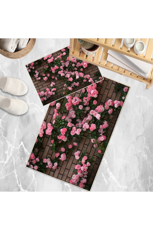 Pembe Sarmaşık Güller Desenli 2 li Klozet Takımı Banyo Paspas Halısı Kaymaz Yıkanabilir Pembe Sarmaşık Güller Desenli 2 li Klozet Takımı Banyo Paspas Halısı Kaymaz Yıkanabilir