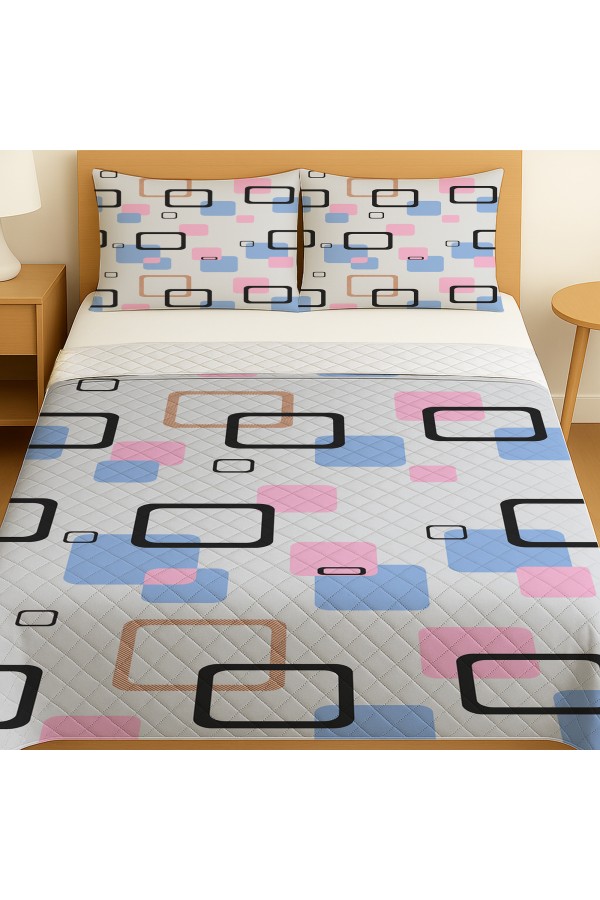 Mavi Pembe Geometrik Desenli Çift Kişilik Pike Takımı Yatak Örtüsü Mavi Pembe Geometrik Desenli Çift Kişilik Pike Takımı Yatak Örtüsü