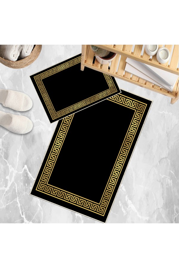 Siyah Sarı Altın Kilit Desenli 2 li Klozet Takımı Banyo Paspas Halısı Kaymaz Yıkanabilir Siyah Sarı Altın Kilit Desenli 2 li Klozet Takımı Banyo Paspas Halısı Kaymaz Yıkanabilir