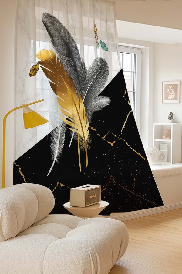 Renkli Tüyler Desenli Dijital Baskı Fon Perde Salon Mutfak Yatak Odası 140x260cm Renkli Tüyler Desenli Dijital Baskı Fon Perde Salon Mutfak Yatak Odası 140x260cm