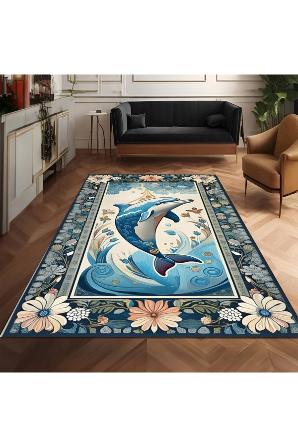 Yunus Denizci Marin Desenli Dokuma Şönil Kilim Halı Yıkanabilir Salon Oturma Odası Mutfak Halısı