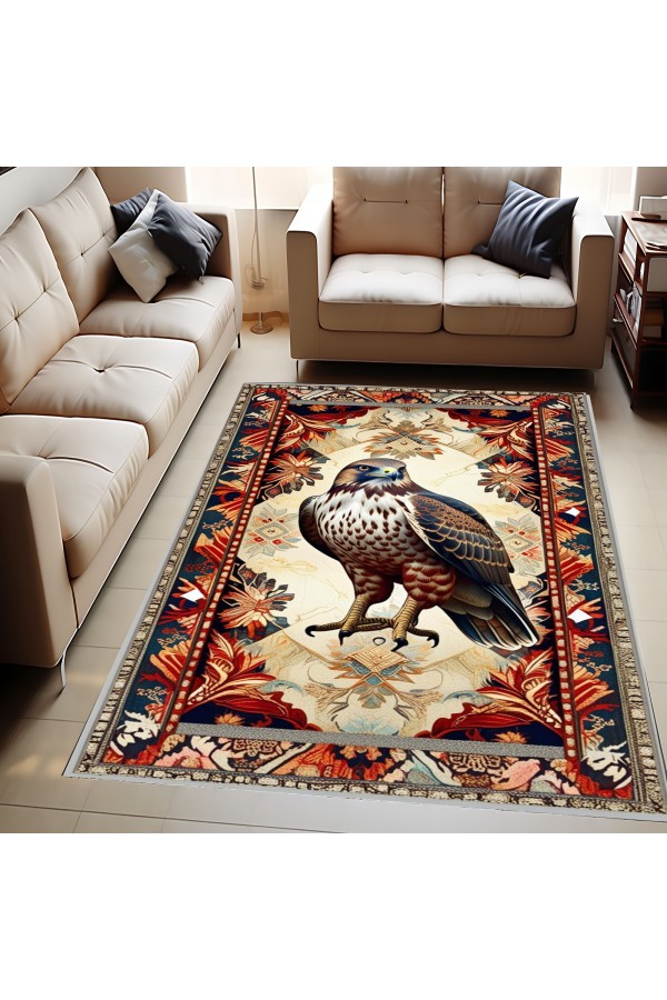 Retro Atmaca Desenli Dokuma Şönil Kilim Halı Yıkanabilir Salon Oturma Odası Mutfak Halısı