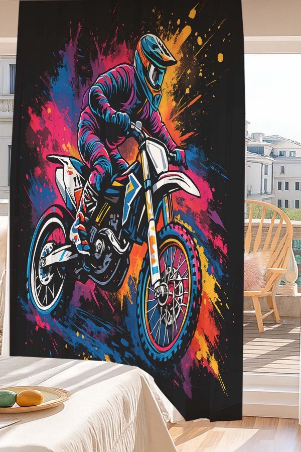 Renkli Motorcu Desenli Dijital Baskı Fon Perde Salon Mutfak Yatak Odası 140x260cm Renkli Motorcu Desenli Dijital Baskı Fon Perde Salon Mutfak Yatak Odası 140x260cm