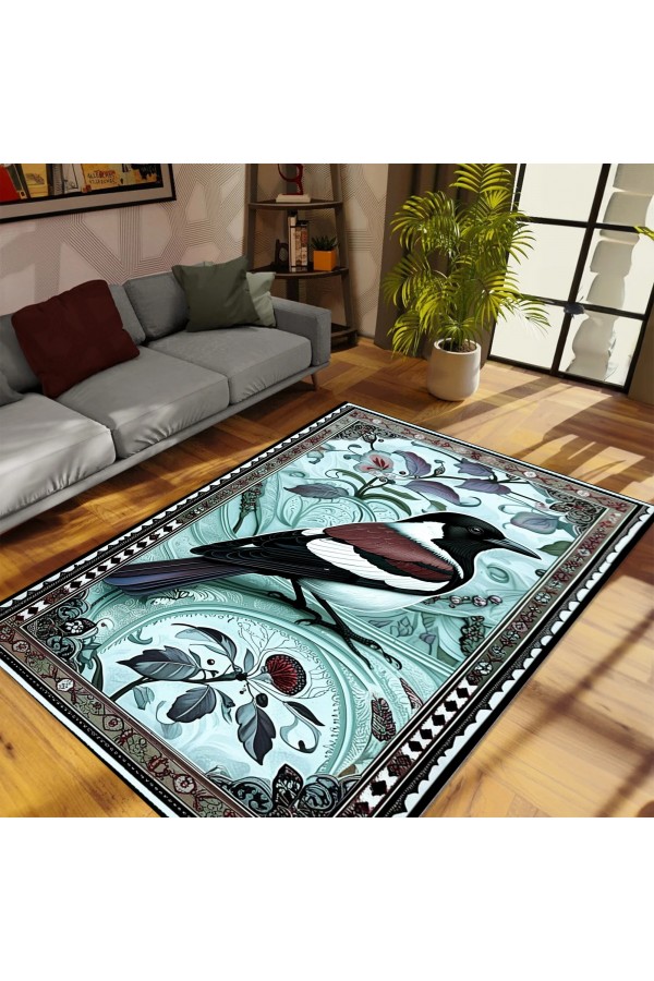 Kuş Desenli Dokuma Şönil Kilim Halı Yıkanabilir Salon Oturma Odası Mutfak Halısı