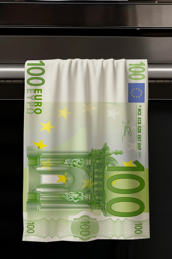 Euro Para Desenli Dekoratif Yıkanabilir Pamuklu Mutfak Fırın El Havlusu