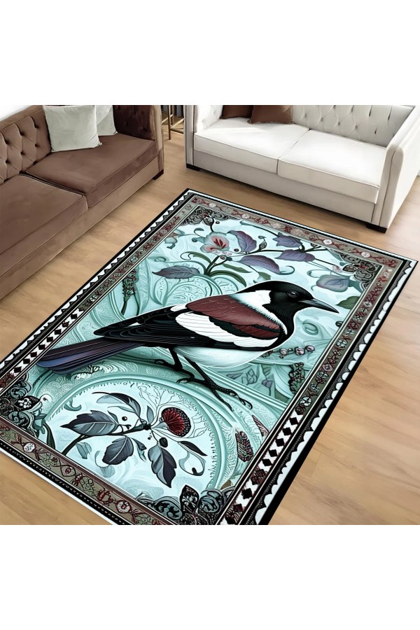 Kuş Desenli Dokuma Şönil Kilim Halı Yıkanabilir Salon Oturma Odası Mutfak Halısı