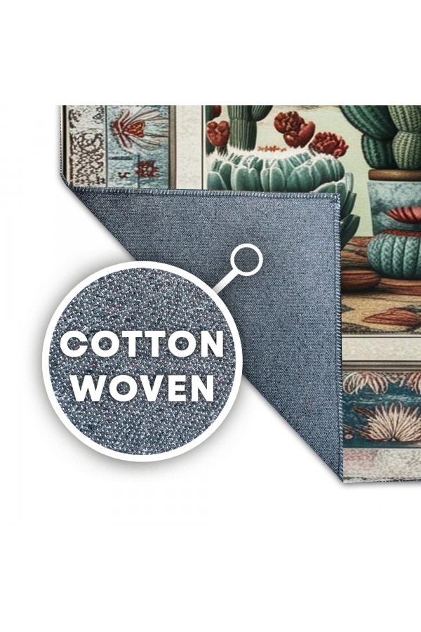 Kaktüs Vahşi Batı Desenli Dokuma Şönil Kilim Halı Yıkanabilir Salon Oturma Odası Mutfak Halısı