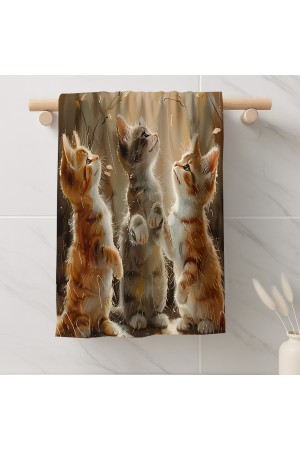 Sevimli Kediler Desenli Dekoratif Yıkanabilir Pamuklu Banyo Mutfak Fırın El Havlusu