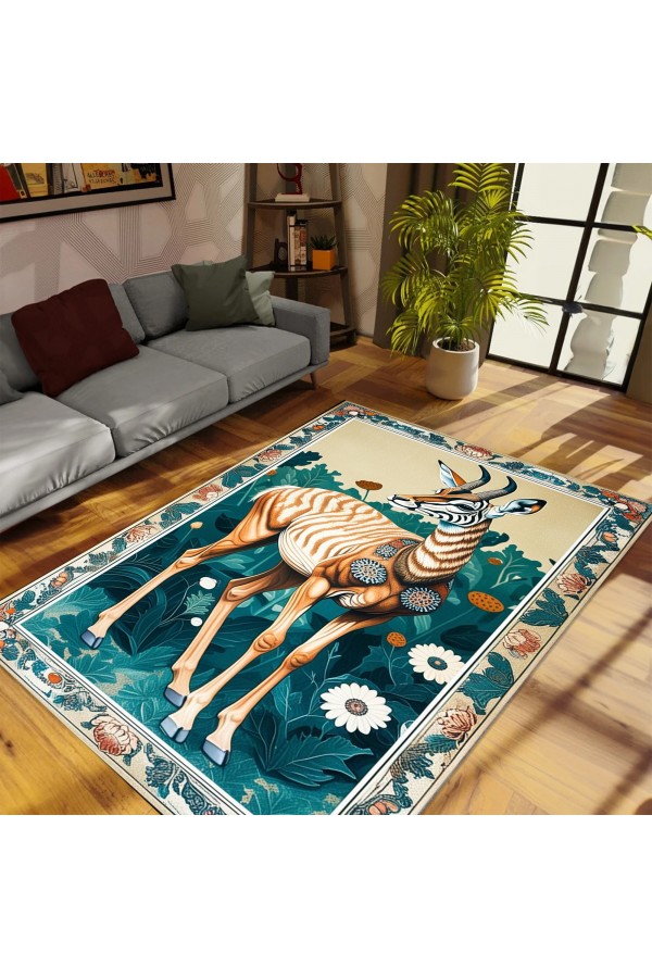 Antilop Desenli Dokuma Şönil Kilim Halı Yıkanabilir Salon Oturma Odası Mutfak Halısı