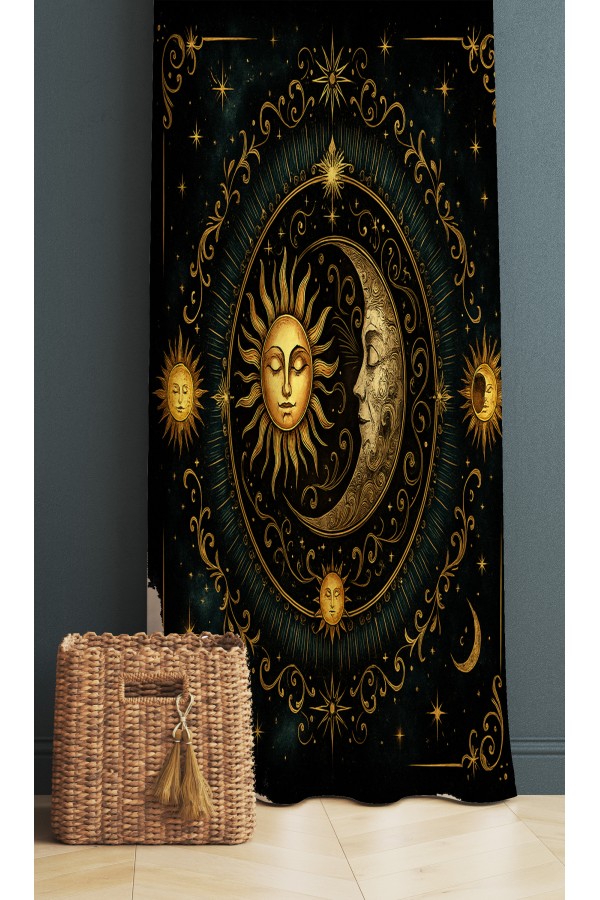 Ay Güneş Astronoloji Desenli Dijital Baskı Fon Perde 140x260cm