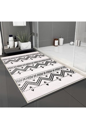 Siyah Beyaz Bohem Desenli Tekli Banyo Paspas Halısı Kaymaz Yıkanabilir Siyah Beyaz Bohem Desenli Tekli Banyo Paspas Halısı Kaymaz Yıkanabilir