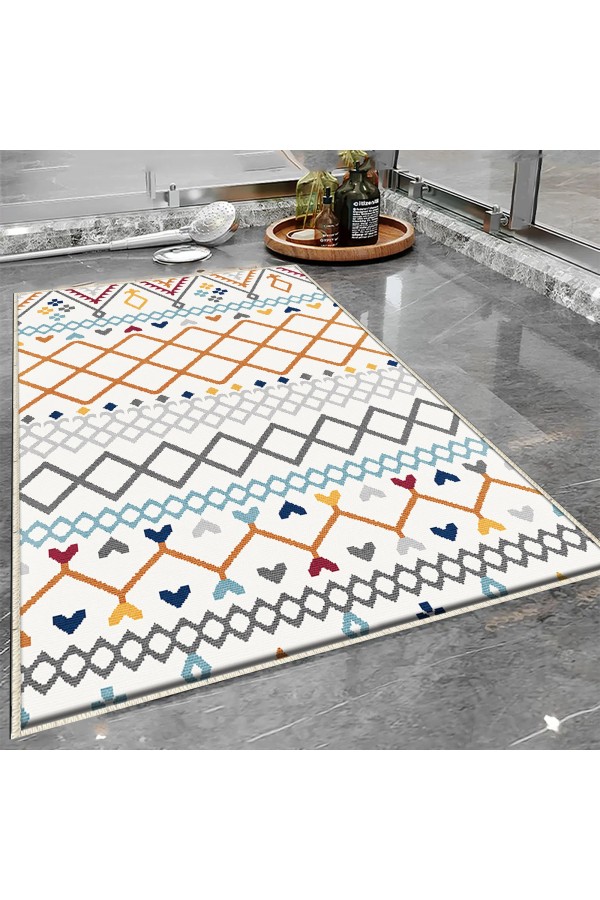 Renkli Çizgi Desenli Tekli Banyo Paspas Halısı Kaymaz Yıkanabilir