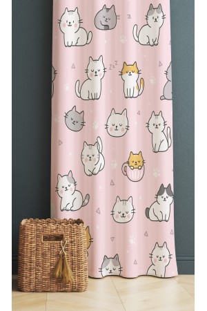 Pembe Sevimli Kediler Desenli Dijital Baskı Fon Perde 140x260cm Pembe Sevimli Kediler Desenli Dijital Baskı Fon Perde 140x260cm