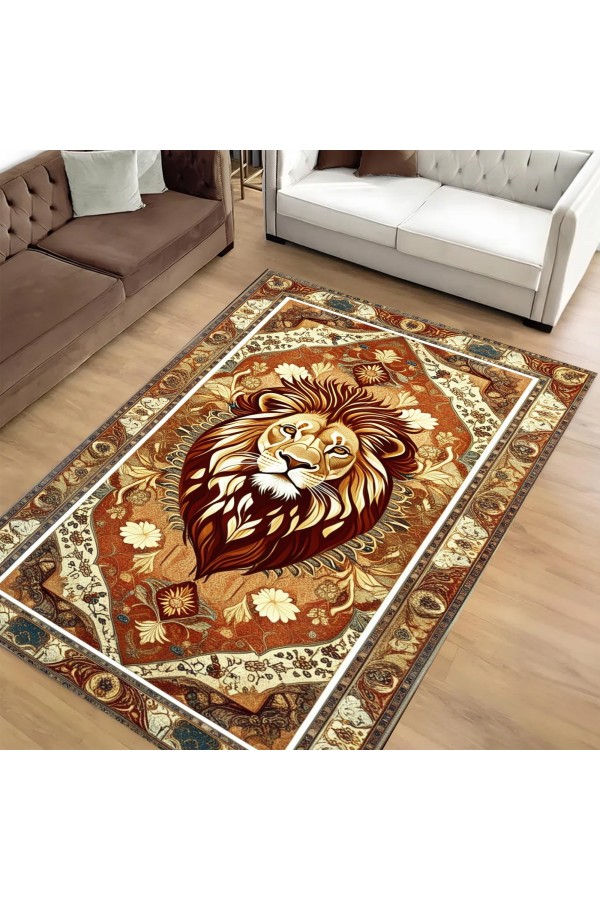 Aslan Desenli Dokuma Şönil Kilim Halı Yıkanabilir Salon Oturma Odası Mutfak Halısı