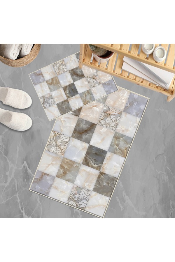 Gri Karo Mermer Desenli 2 li Klozet Takımı Banyo Paspas Halısı Kaymaz Yıkanabilir Gri Karo Mermer Desenli 2 li Klozet Takımı Banyo Paspas Halısı Kaymaz Yıkanabilir