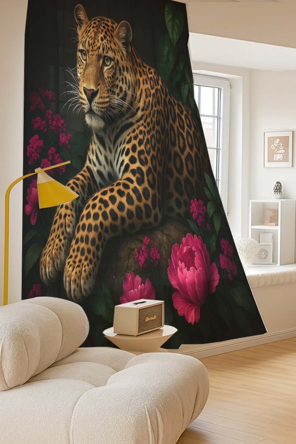 Leopar Gül Desenli Dijital Baskı Fon Perde Salon Mutfak Yatak Odası 140x260cm Leopar Gül Desenli Dijital Baskı Fon Perde Salon Mutfak Yatak Odası 140x260cm