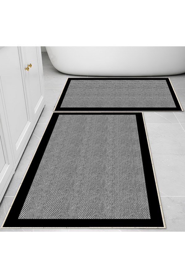 Siyah Çizgili Desenli 2 li Klozet Takımı Banyo Paspas Halısı Kaymaz Yıkanabilir Siyah Çizgili Desenli 2 li Klozet Takımı Banyo Paspas Halısı Kaymaz Yıkanabilir