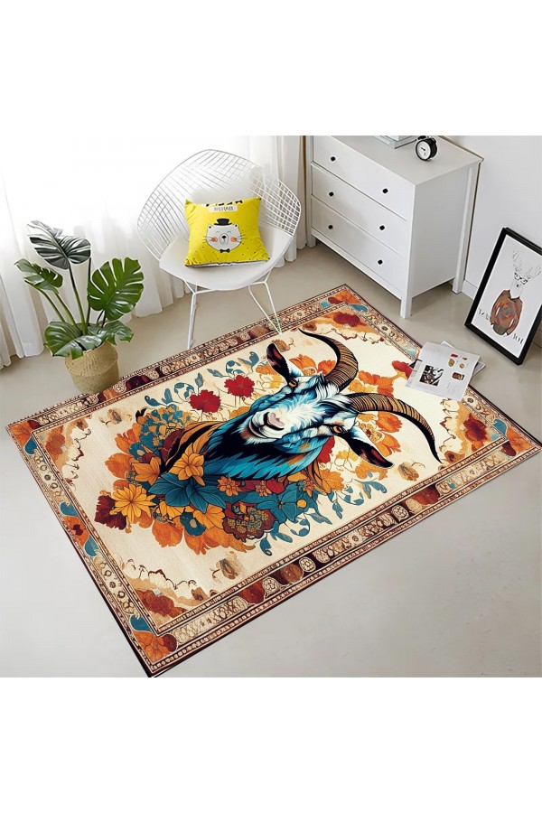 Keçi Desenli Dokuma Şönil Kilim Halı Yıkanabilir Salon Oturma Odası Mutfak Halısı