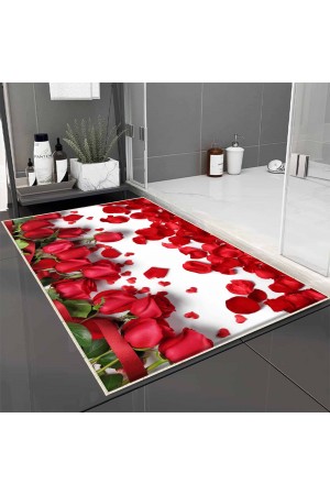 Kırmızı Güller Desenli Tekli Banyo Paspas Halısı Kaymaz Yıkanabilir Kırmızı Güller Desenli Tekli Banyo Paspas Halısı Kaymaz Yıkanabilir