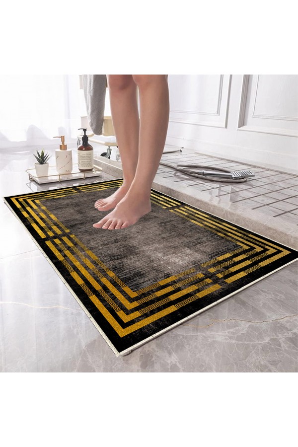 Geometrik Çizgi Desenli Tekli Banyo Paspas Halısı Kaymaz Yıkanabilir