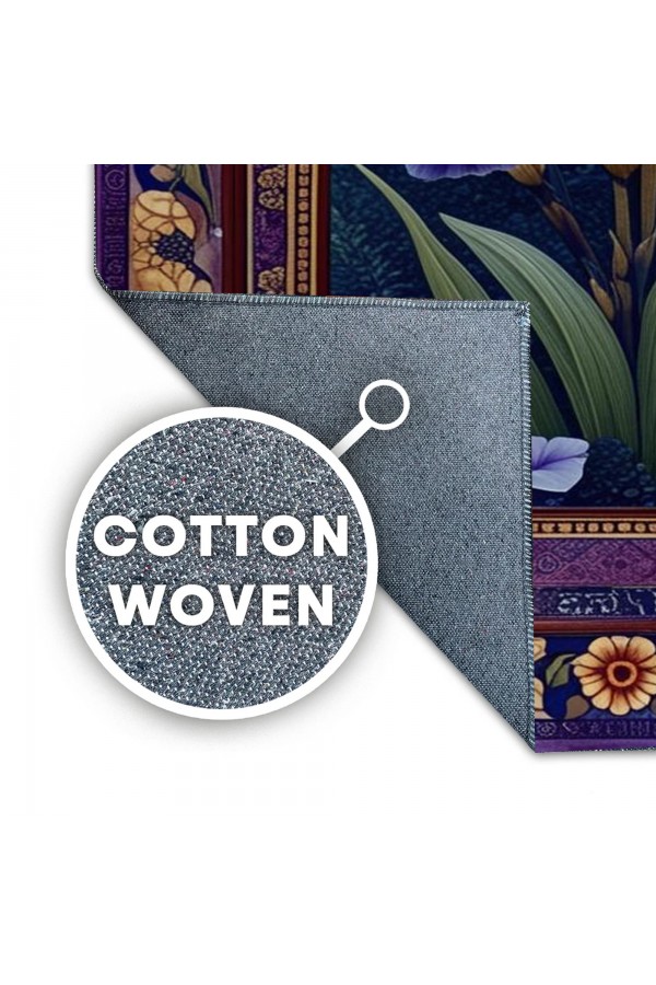 Mor Çiçek Desenli Dokuma Şönil Kilim Halı Yıkanabilir Salon Oturma Odası Mutfak Halısı