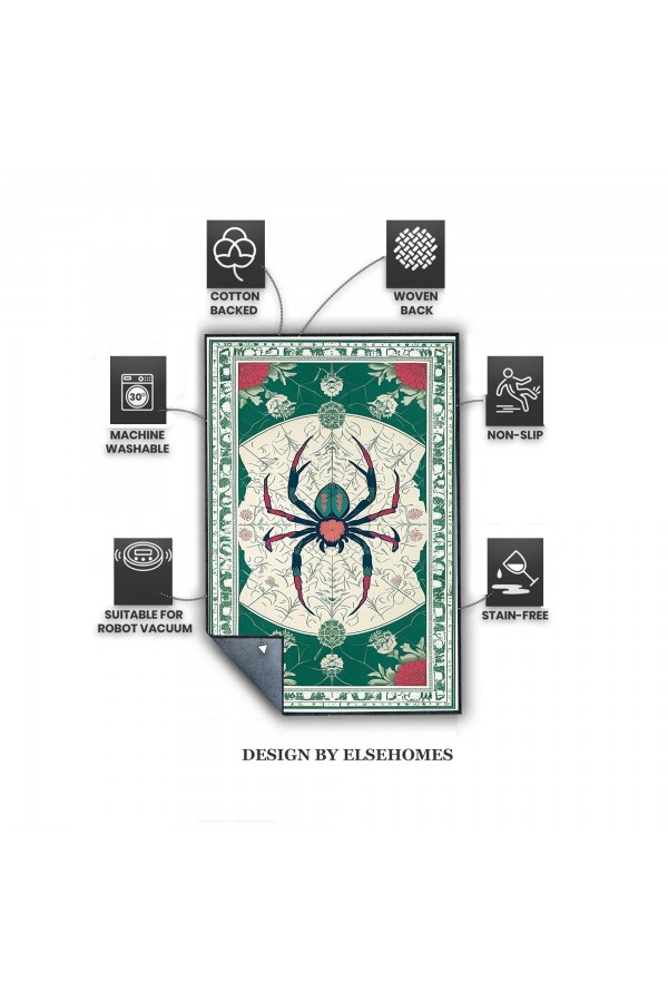 Örümcek Desenli Dokuma Şönil Kilim Halı Yıkanabilir Salon Oturma Odası Mutfak Halısı