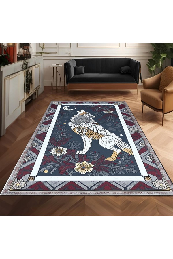 Uluyan Kurt Desenli Dokuma Şönil Kilim Halı Yıkanabilir Salon Oturma Odası Mutfak Halısı