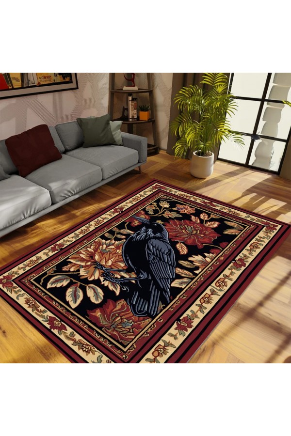 Gotik Karga Desenli Dokuma Şönil Kilim Halı Yıkanabilir Salon Oturma Odası Mutfak Halısı