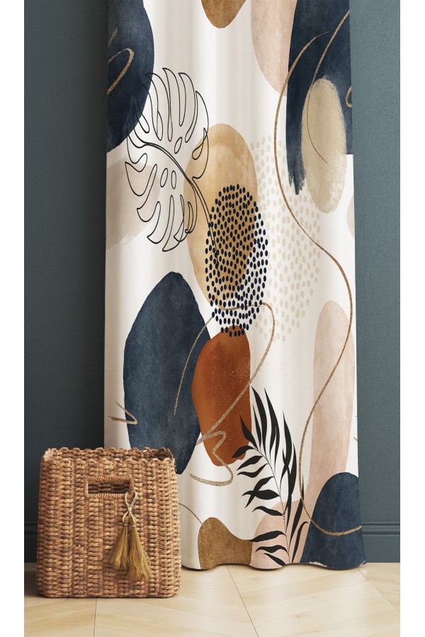 Gri Kahve Minimal Desenli Dijital Baskı Fon Perde 140x260cm