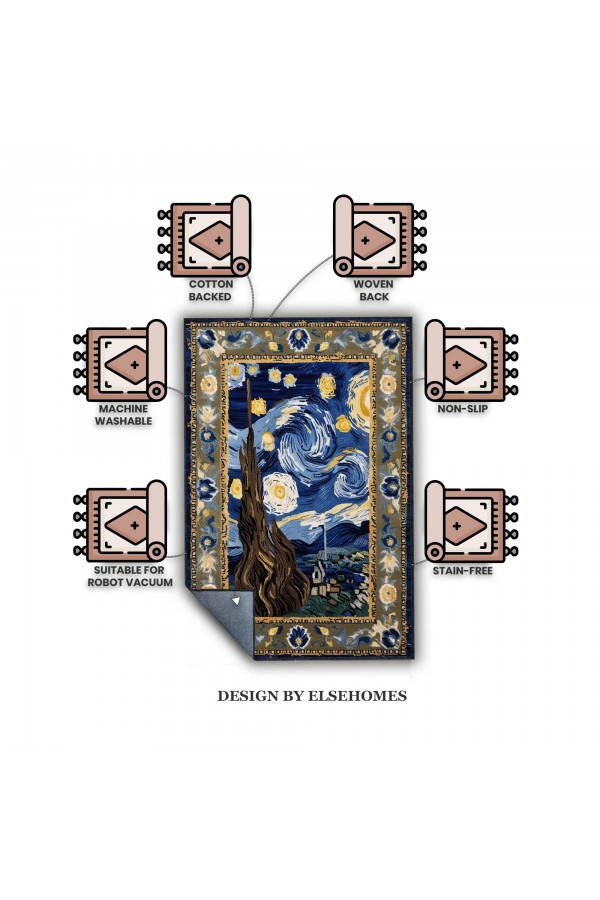 Van Gogh Yıldızlı Geceler Tablo Desenli Dokuma Şönil Kilim Halı Yıkanabilir Salon Oturma Odası Mutfak Halısı Van Gogh Yıldızlı Geceler Tablo Desenli Dokuma Şönil Kilim Halı Yıkanabilir Salon Oturma Odası Mutfak Halısı