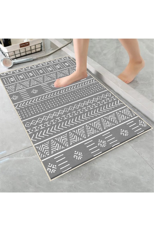Beyaz Gri Retro Desenli Tekli Banyo Paspas Halısı Kaymaz Yıkanabilir Beyaz Gri Retro Desenli Tekli Banyo Paspas Halısı Kaymaz Yıkanabilir