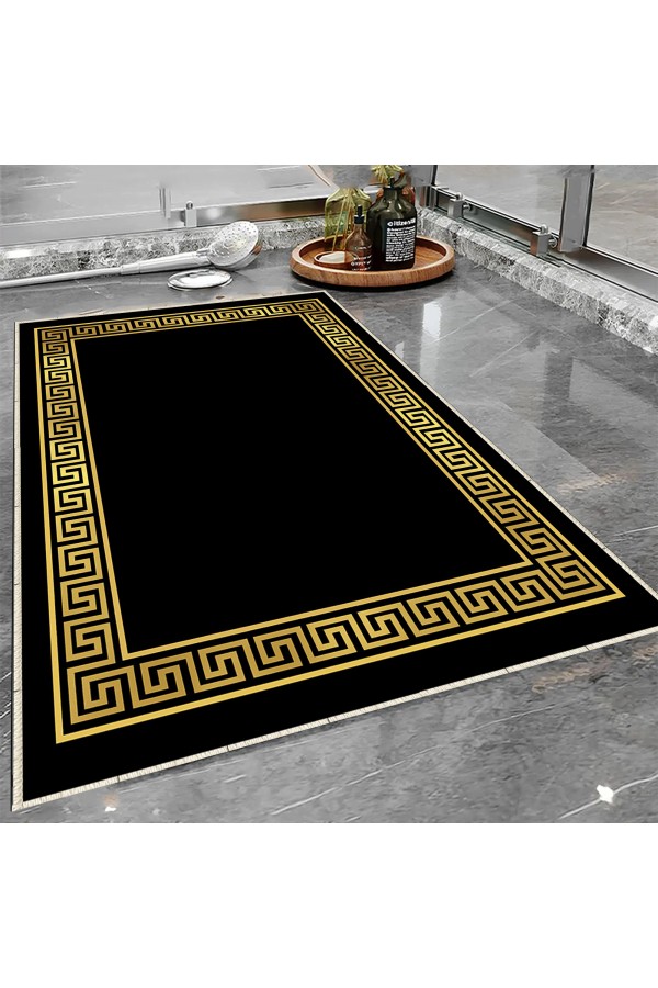 Siyah Sarı Altın Kilit Desenli Tekli Banyo Paspas Halısı Kaymaz Yıkanabilir Siyah Sarı Altın Kilit Desenli Tekli Banyo Paspas Halısı Kaymaz Yıkanabilir