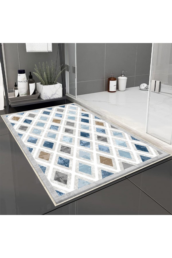 Gri Beyaz Retro Desenli Tekli Banyo Paspas Halısı Kaymaz Yıkanabilir Gri Beyaz Retro Desenli Tekli Banyo Paspas Halısı Kaymaz Yıkanabilir