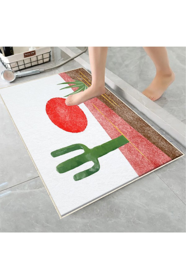 Renkli Minimal Geo Desenli Tekli Banyo Paspas Halısı Kaymaz Yıkanabilir