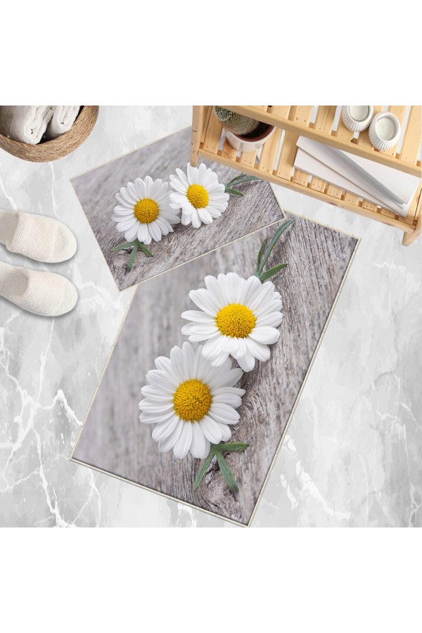 Gri Sarı Papatya Desenli 2 li Klozet Takımı Banyo Paspas Halısı Kaymaz Yıkanabilir Gri Sarı Papatya Desenli 2 li Klozet Takımı Banyo Paspas Halısı Kaymaz Yıkanabilir