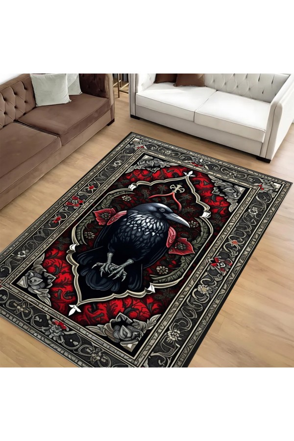 Gotik Karga Desenli Dokuma Şönil Kilim Halı Yıkanabilir Salon Oturma Odası Mutfak Halısı