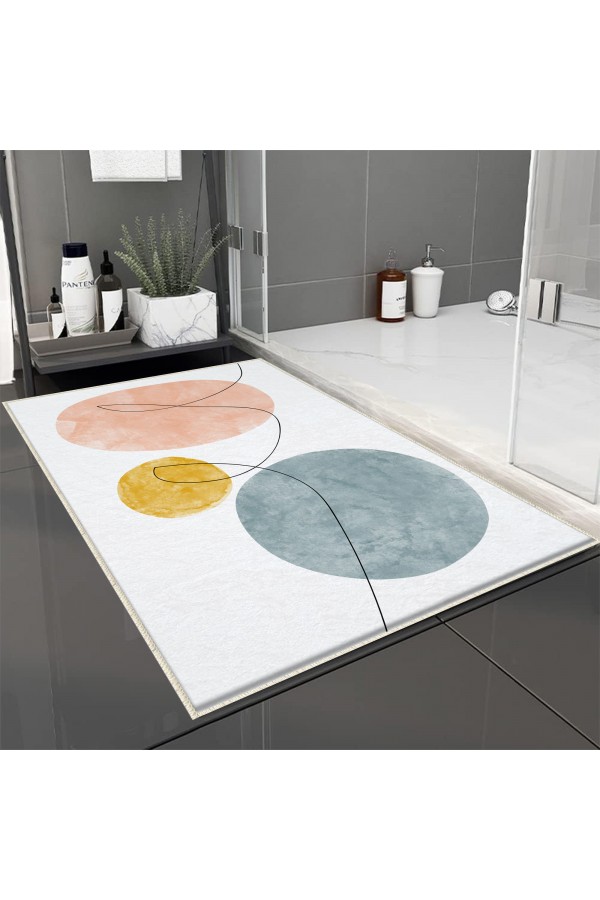 Renkli Minimal Desenli Tekli Banyo Paspas Halısı Kaymaz Yıkanabilir