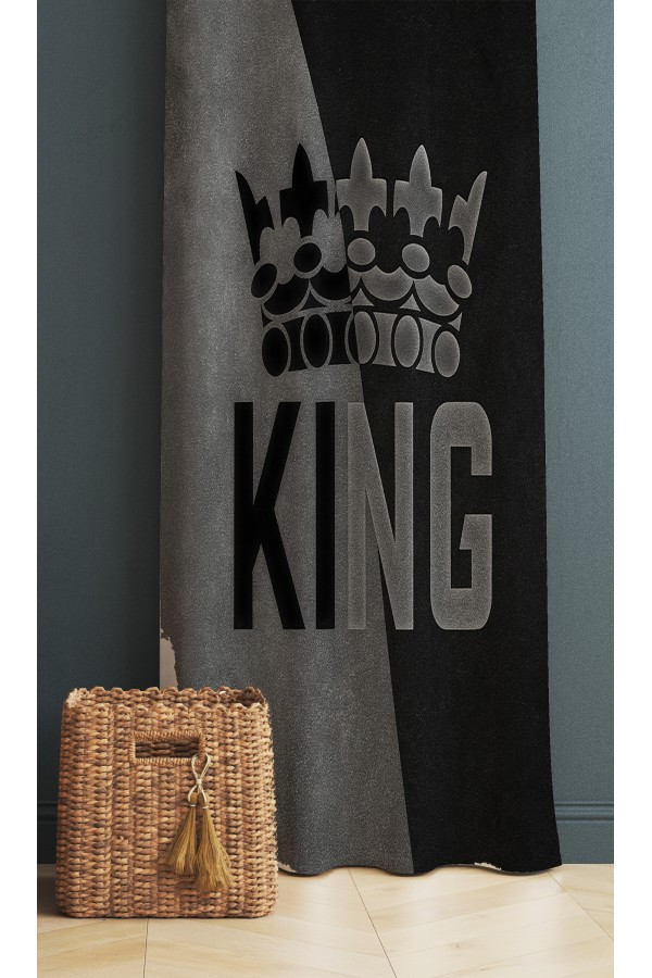 King Kral Gri Desenli Dijital Baskı Fon Perde 140x260cm