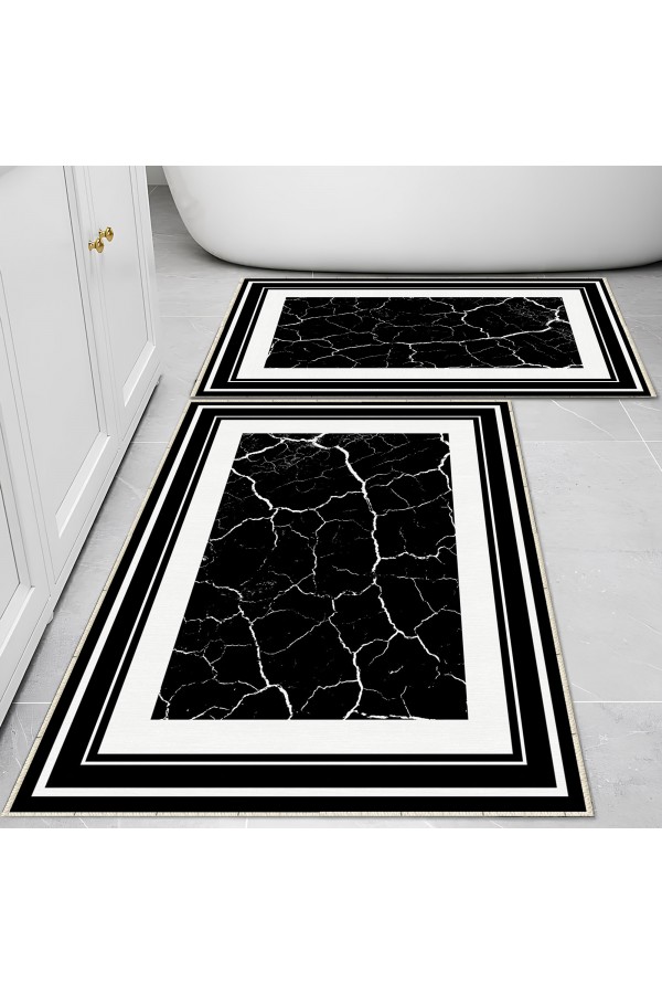 Gri Siyah Mermer Desenli 2 li Klozet Takımı Banyo Paspas Halısı Kaymaz Yıkanabilir Gri Siyah Mermer Desenli 2 li Klozet Takımı Banyo Paspas Halısı Kaymaz Yıkanabilir