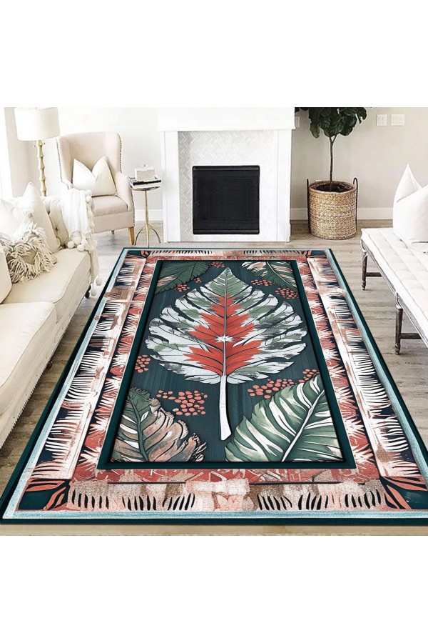 Vintage Yaprak Desenli Dokuma Şönil Kilim Halı Yıkanabilir Salon Oturma Odası Mutfak Halısı Vintage Yaprak Desenli Dokuma Şönil Kilim Halı Yıkanabilir Salon Oturma Odası Mutfak Halısı