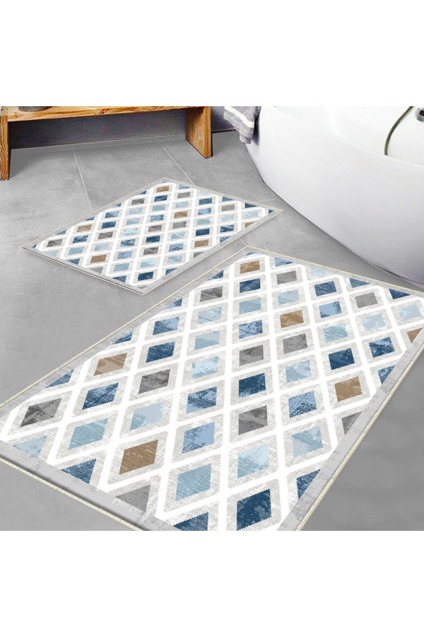 Gri Beyaz Retro Desenli 2 li Klozet Takımı Banyo Paspas Halısı Kaymaz Yıkanabilir Gri Beyaz Retro Desenli 2 li Klozet Takımı Banyo Paspas Halısı Kaymaz Yıkanabilir