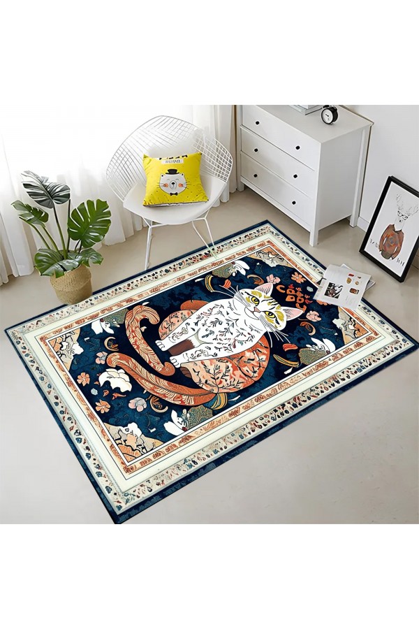 Mistik Kedi Desenli Dokuma Şönil Kilim Halı Yıkanabilir Salon Oturma Odası Mutfak Halısı