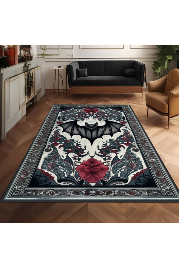 Gotik Yarasa Desenli Dokuma Şönil Kilim Halı Yıkanabilir Salon Oturma Odası Mutfak Halısı