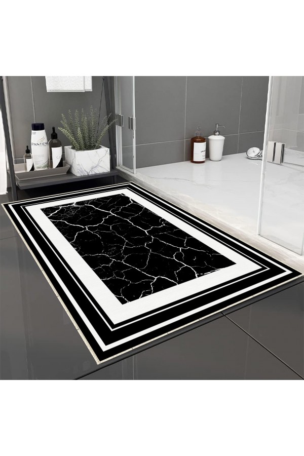 Gri Siyah Mermer Desenli Tekli Banyo Paspas Halısı Kaymaz Yıkanabilir