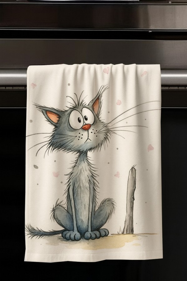 Minik Kedi Desenli Dekoratif Yıkanabilir Pamuklu Mutfak Fırın El Havlusu