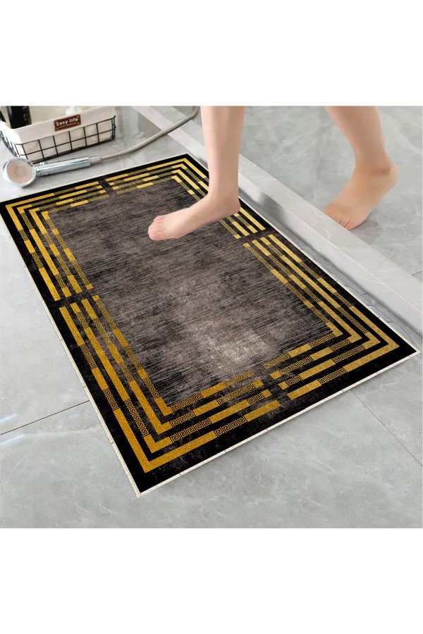Geometrik Çizgi Desenli Tekli Banyo Paspas Halısı Kaymaz Yıkanabilir