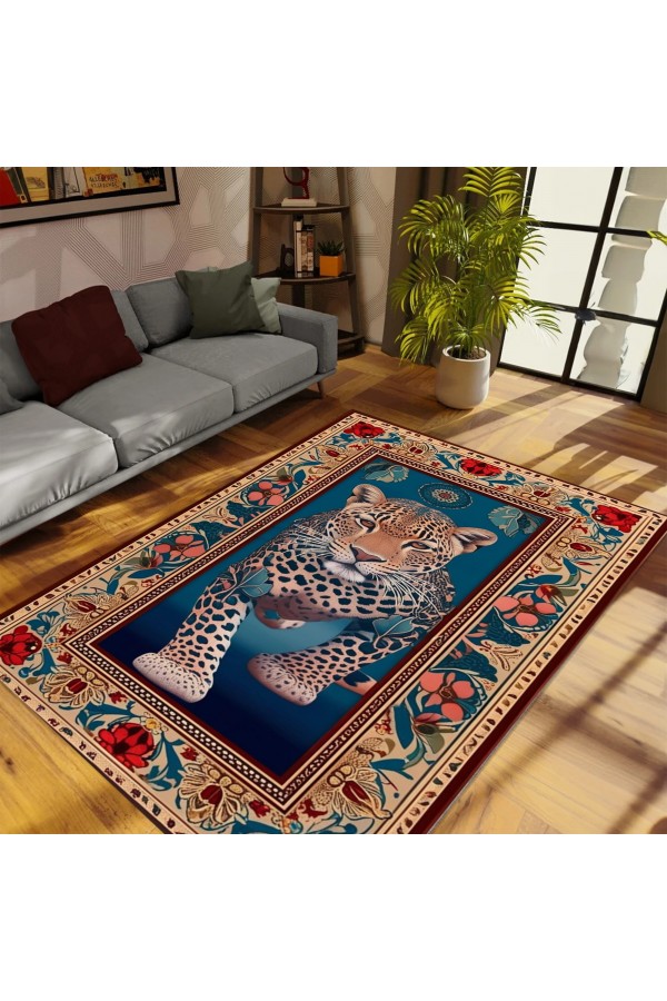 Leopar Desenli Dokuma Şönil Kilim Halı Yıkanabilir Salon Oturma Odası Mutfak Halısı